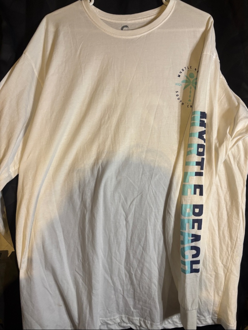 Myrtle Beach Long Sleeve Tee - Cream with Teal & Navy Print